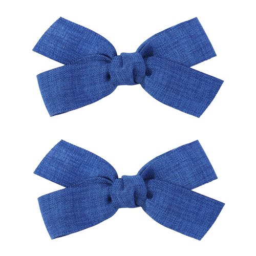 Adorable 2pcs White Hair Bow Clips for Baby-Girls - Boutique Barrettes for Toddlers and Kids with Fully Lined Clips（Royal Blue）