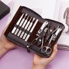 FAMILIFE Manicure Set, Nail Clippers Set Professional Manicure Kit 11 in 1 Stainless Steel Pedicure Tools Nail Kit Mens Grooming Kit with Portable Leather Travel Case Dark Violet Birthday Gifts