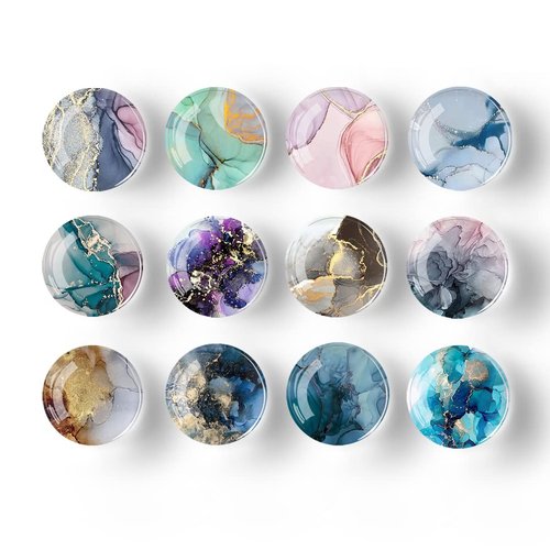 Poitvd 12Pcs Glass Strong Magnetic Refrigerator Magnet Fridge Sticker,Marble Crystal Fridge Magnets Decoration for Crafts,Fridge Magnets for Kitchen, Office Whiteboard, Cabinet and Dishwasher