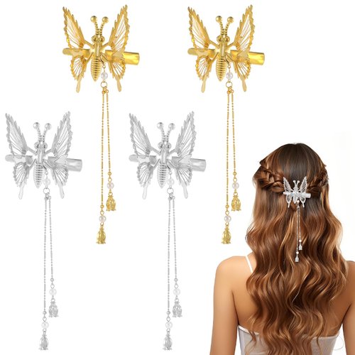 cobee 4 Pcs Butterfly Hair Accessories, Dynamic 3D Butterfly Hair Charms Set with Tassels, Hollow...