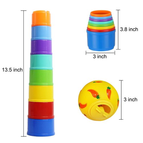 PKEAFC 9 Pack Rabbit Stacking Cups and Bunny Treats Balls Multi-Colored Bunny Stacking Cups 8 Sizes Rabbit Toys for Rabbits Guinea Pig Small Animals Enrichment Toys for Hiding Food and Playing