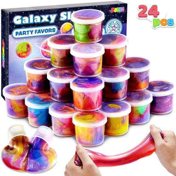 JOYIN Slime Party Favors, 24 Pack Galaxy Slime Cup Party Favors - Stretchy, Non-Sticky, Mess-Free, Stress Relief, and Safe for Girls and Boys - Classroom Reward, Party Supplies