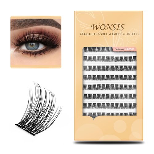WONSIS Lash Clusters, 120 Pcs Individual Lashes Cluster, Soft and Lightweight Individual Lashes, 0.07 Thickness C Curl Synthetic Reusable Artificial DIY Lash Extension (Volume-14mm)
