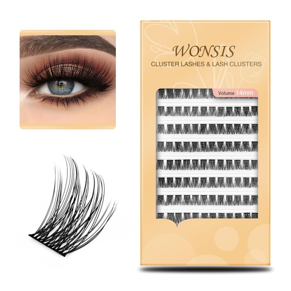 WONSIS Lash Clusters, 120 Pcs Individual Lashes Cluster, Soft and Lightweight Individual Lashes, 0.07 Thickness C Curl Synthetic Reusable Artificial DIY Lash Extension (Volume-14mm)
