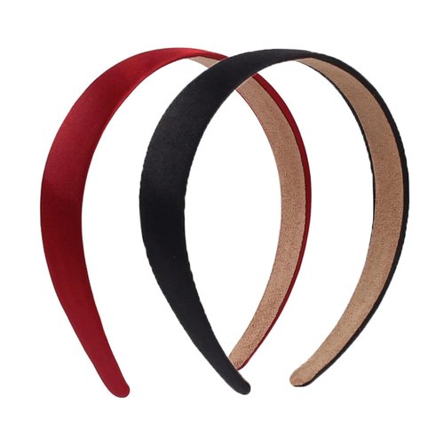 Hfpengzan 2 Pack Satin Headbands 1.3 Inch Wide Headband Girls Red Black Headband Women Non Slip Fashion Head Band Hair Bands Diy Hair Accessories Women Girls(Wine Red&Black)
