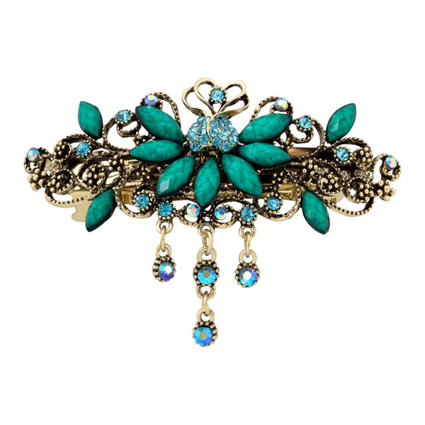 MINACHI Bohemian Retro Style Turquoise Tassel Flower Hair Clip, Half-tied Headdress, Hair Accessories for Women