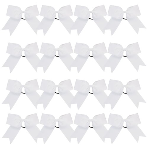 Cheer Bows 6 Inch Ponytail Holder Hair Tie 16 Pcs Hair Bow Cheerleader Bows Hair Tie (White)