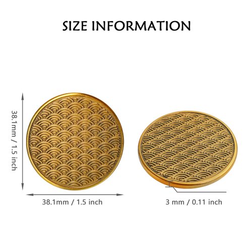 Enchanism Japanese Wave Haptic Coins - Anxiety Relief Tokens - Metal Fidget Toy - Worry Coin - Collectible Coins - Seigaiha Motif - Antique Brass Finish - 5 Pack with Velvet Bag