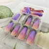 Purple Gradient Press on Nails Medium Length Ballerina Fake Nails Silver Glitter Designs False Nails Full Cover Glue on Nails Coffin Acrylic Artificial Nails for Women Girls Stick on Nails 24Pcs