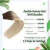 Weft Hair Extensions Human Hair Brown Highlights Platinum Blonde Sew in Hair Extensions Real Human Hair Brown Hair Weft Extensions Human Hair Weave 14inch 80g for Full Head