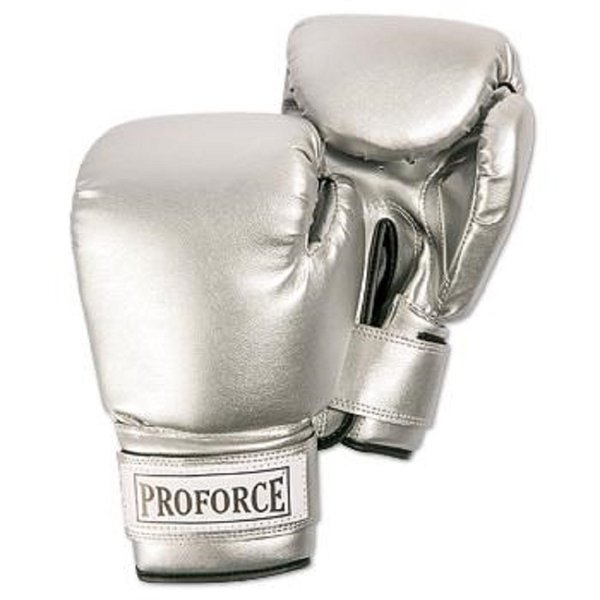 Proforce Leatherette Boxing Gloves with White Palm (Silver/Silver, 12 oz.)