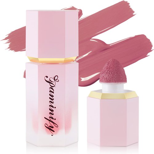 Paminify Soft Cream Liquid Blush, Creamy Dewy Blush Lightweight Blendable Glowing Blush Stick with Cushion Applicator,Natural Silky Smooth Moisturizing Blush Makeup,Cruelty-free,07 Cherry