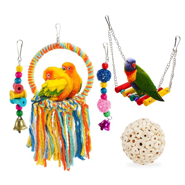 TogyGooty Pet Bird Toys, Parakeet Toys Natural Bird Toys Bird Cage Accessories, Swinging Chewing Hanging Standing Bird Swings Suitable for Budgerigar, Parakeet, Conure, Lovebird, Cockatiel