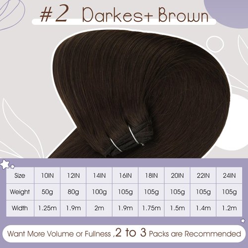 Full Shine Brown Weft Hair Extensions Real Human Hair Straight Remy Hair Bundles 105G Double Weft Extensions Dark Brown Sew In Hair Extensions Real Human Hair Weave Extensions Human Hair Wefts 24 Inch