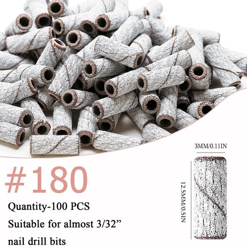 ERUIKA 100pcs Nail Drill Bits Small Sanding Bands with Upgrade 3.1mm Mandrel Bit,180 Fine Grit Nail File Sanding Bands for Acrylic Nails Gel Removing Shaping Manicures and Pedicure(Zebra, 180 Grit)
