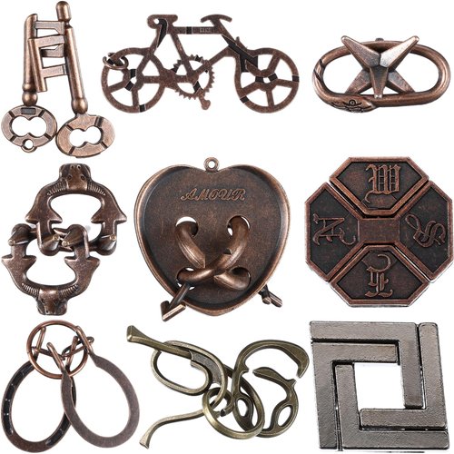 Wettarn 9 Pcs Metal Brain Teaser Puzzles Teaser 3D Steel Puzzle for Adults Unlock Interlocking Puzzle Adult IQ Education Smart Puzzle Toys Gift for Christmas(Classic Style)