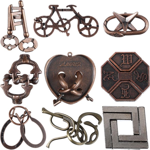 Wettarn 9 Pcs Metal Brain Teaser Puzzles Teaser 3D Steel Puzzle for Adults Unlock Interlocking Puzzle Adult IQ Education Smart Puzzle Toys Gift for Christmas(Classic Style)