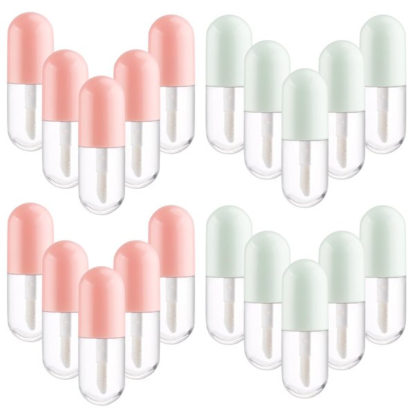 BOSMIOW 20pcs 5ml Mini Clear Plastic Lip Gloss Tubes Empty Capsule Shaped Lip Balm Bottle Travel Size Lipstick Tubes,DIY Lip Gloss Container Vials with Wand Brush,2Colors
