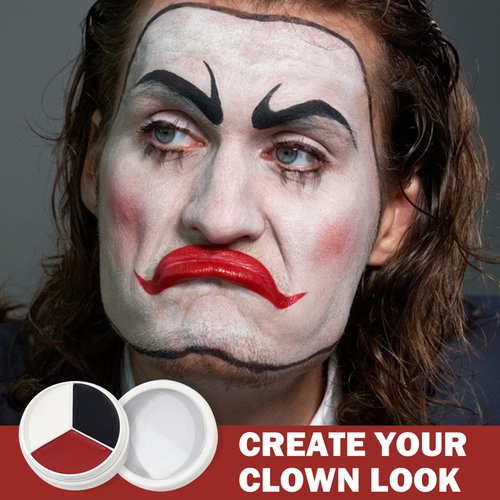 IONSGAKO Clown Makeup Kit White Black Red Face Body Paint, Halloween Makeup Kit Face Paint for Professional Halloween Joker SFX Makeup Cosplay Vampire Eye Black Football Baseball Sports Makeup