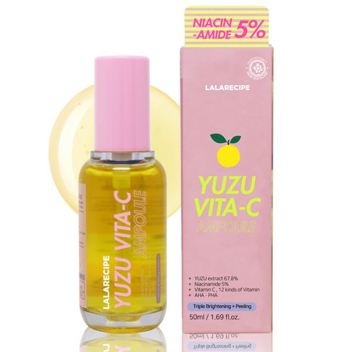 LALARECIPE Yuzu Vitamin C Ampoule Facial Moisturizer | Hydrating Face Brightening Serum w/Niacinamide | Dark Spot Corrector Face Serum for Glowing Skin | Day and Night Moisturizer for Face 1.69 fl oz