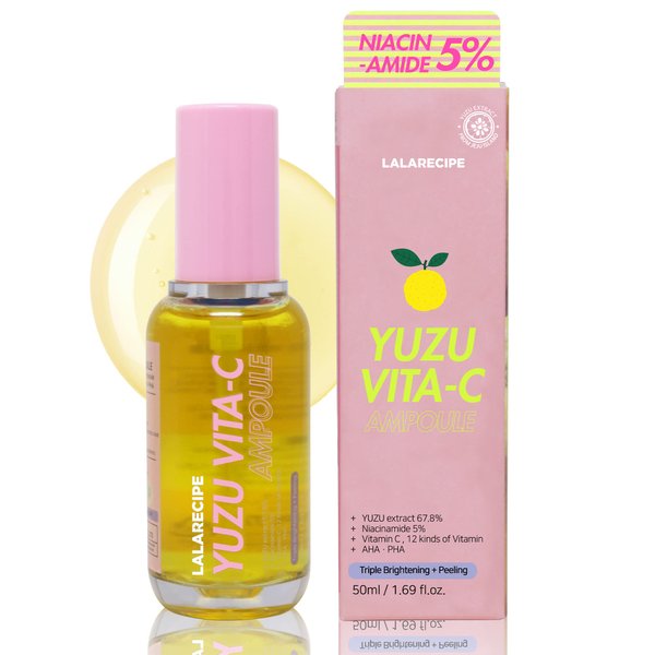 LALARECIPE Yuzu Vitamin C Ampoule Facial Moisturizer | Hydrating Face Brightening Serum w/Niacinamide | Dark Spot Corrector Face Serum for Glowing Skin | Day and Night Moisturizer for Face 1.69 fl oz