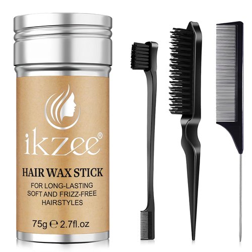 IKZEE Hair Wax Stick, Slick Stick Brush Set, Styling Wax Stick for Hair, Hair Wax Stick Bristle Brush for Flyaways, Teasing Brush for Hair Styling