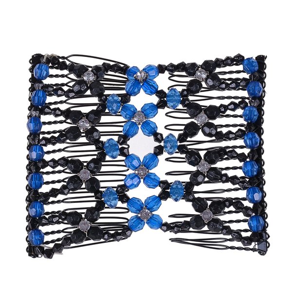 Lovef Elastic Double Combs Handmade Beaded Flower Hair Clips Hair Holder Easy Hair Comb (Blue)