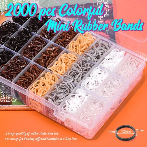Small Elastic Hair Ties, TsMADDTs 2000 Pcs Hair Rubber Bands with Organizer Box, 7 Natural Colors Clear&Black&Brown Elastic Hair Ties with Hair Tail Tools, Rat Tail Comb