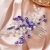 BERYUAN Blue Crystal Pearls Hair Comb Beads Flower Silver Wedding Head Piece Rhinestone Accessories for Bride, Women, and Girls