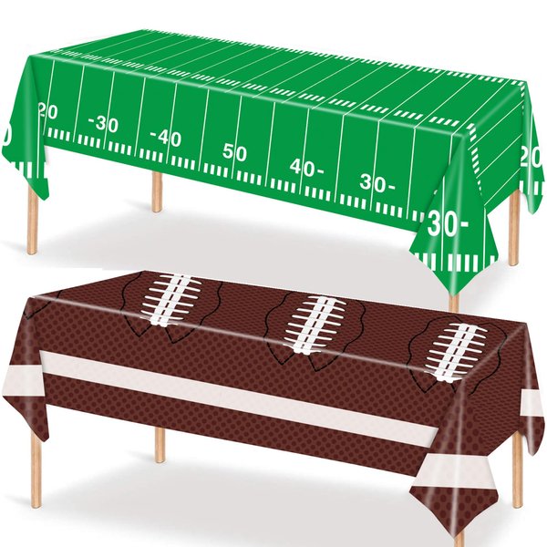 yinupet 2 PCS Football Tablecloth for Gameday Party Decorations,Disposable Plastic Tablecloth,Yard Lines Table Cover for Kids & Boy Birthday, Tailgate Sport Themed Parties Decorations, 54 x 108 Inch