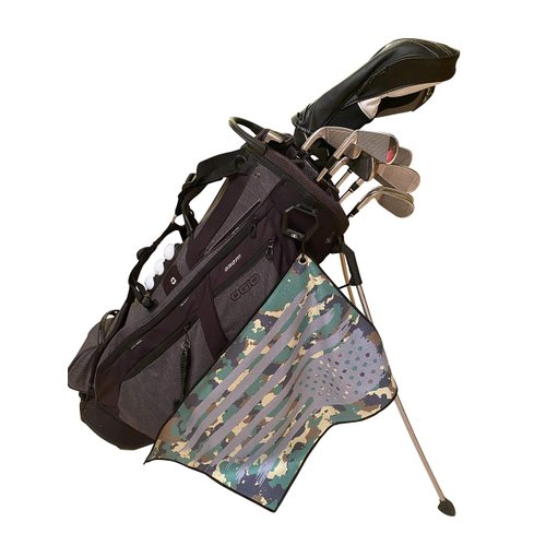 Microfiber Golf Towel - Thin Green Line Military Camo American Flag Graphic Golf Towel with Carabiner