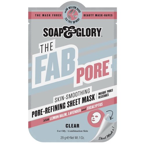 Soap & Glory The Fab Pore Pore-Refining Sheet Face Mask for Oily Skin - Tea Tree + White Willow Bark to Draw Out Impurities + Smooth Skin - Pore Minimizing Sheet Mask (1 oz)