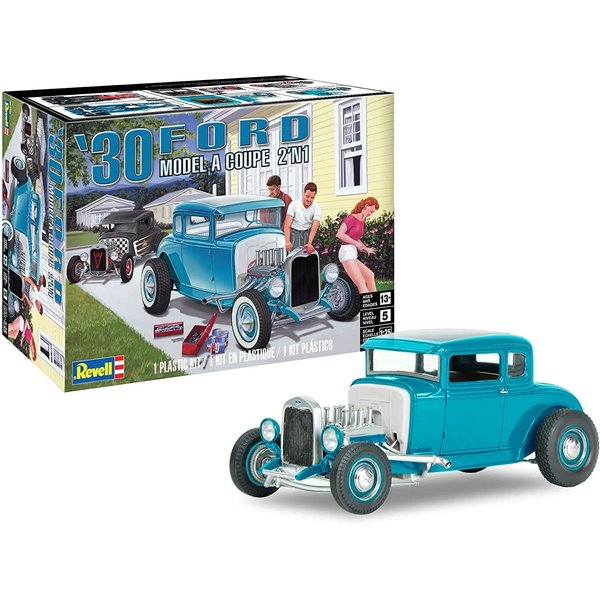 Revell 85-4464 1930 Ford Model ‘A’ Coupe 2'N1 1:25 Scale 154-Piece Skill Level 5 Model Truck Building Kit, White
