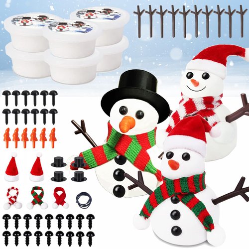 WEUOPG 6 Pack Build a Snowman Kit for Kids, Air Dry Clay Snowman Crafts for Christmas Decorations, Xmas Activities Snowman Making Kit for Holiday Favor Supplie