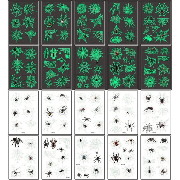 Temporary Tattoos for Kids, 73PCS Luminous Halloween Spider Web Glow in the Dark Fake Tattoos, Body Stickers Decorations, Halloween Cosplay Face Makeup Holiday Party Favors Gifts for Adults Spider