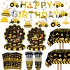 132 Pcs Construction 2nd Birthday Party Supplies Dump Truck Theme Two Tableware Includes Hanging Swirl, Banner, Plates, Cups, Tablecloth for Boys Construction Two Years Old Bday Party Decorations