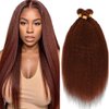 20 22 24 Inch Fridnae Hair Color 33 Bundles Reddish Brown Kinky Straight Human Hair Bundles Brazilian Copper Brown Bundles Human Hair Auburn Brown Yaki Straight Bundles Hair Extensions