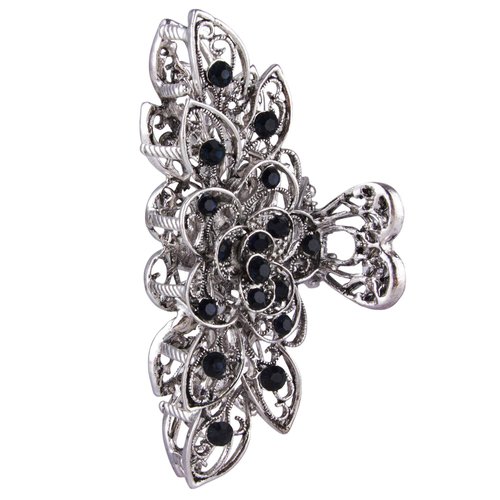 CROWN GUIDE Fancy Hair Claw Jaw Clips Pins For Womens, Vintage Rhinestone Crystal Flowers Hair Barrette for Thick Hair Accessories Navy Blue