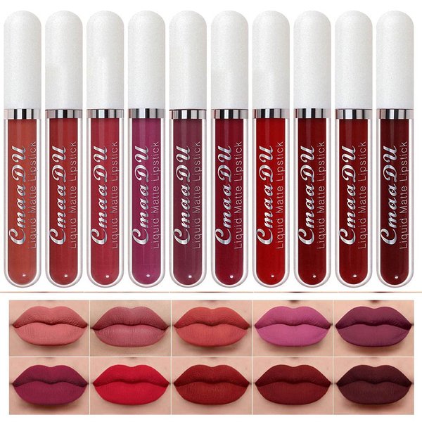 evpct CmaaDU 10Pcs Liquid Matte Matt Lipstick Set for Black Women, Dark Deep Bright Ruby Sexy Brick Mauve Plum Red Violet Purple Matte Lipstick Long Lasting Lipstick 24 hour Waterproof Lip Gloss Matte