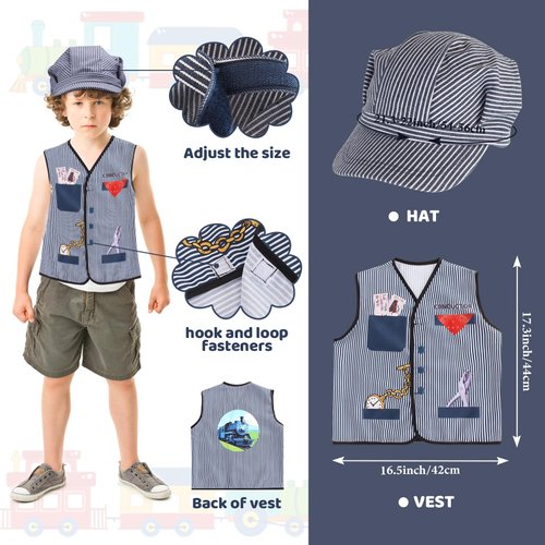 Kyson Kids Train Engineer Costume Train Conductor Dress Up Kit for Train Themed Birthday Party Halloween Dress Up Career Day (Dark Steel Blue)