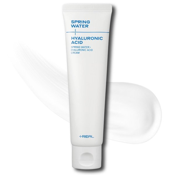 PLUSREAL Spring Water + Hyaluronic Acid Cream｜Lightweight AM/PM Deep Hydrating Face Moisturizer for Glass Skin Makeup
