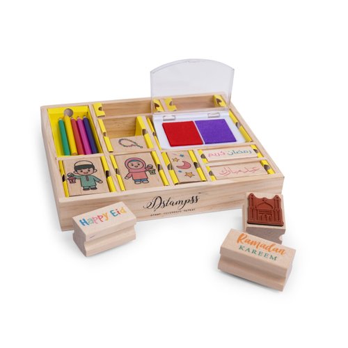 Ramadan & Eid Wooden Stamp Set for Kids – Fun & Educational Islamic Craft Kit for Creative Play and Holiday Decorations, Perfect for Celebrating Ramadan & Eid