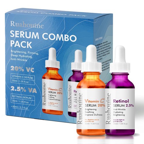 Ruahouine 2 Pack Facial Serum, Day-Night Anti Aging Vitamin C Serum Retinol Serum For Face with Retinol & Amino Acids - Boost Skin Collagen,Hydrate & Plump Skin Facial Serum, Skin Care Set