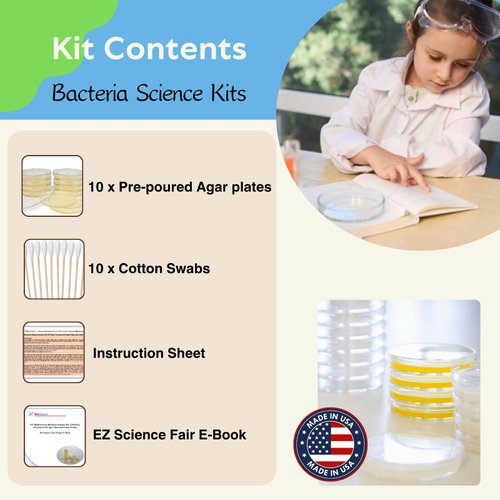 EZ BioResearch Bacteria Science Kit (IV): Top Science Fair Project Kit. Prepoured LB-Agar Plates And Cotton Swabs. Exclusive Free Science Fair Project E-Book Packed With Award Winning Experiments (IV)
