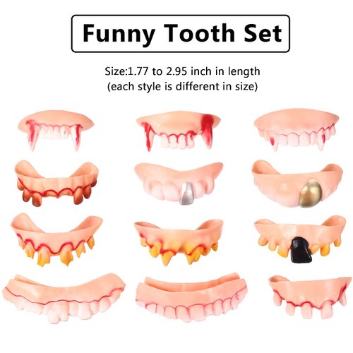 Boao 24 Pieces Prank Fake Teeth Vampire Teeth Halloween Gnarly Teeth Gag Teeth Ugly Teeth Joke Teeth Denture Funny Teeth Costume for Birthday Surprise Toy Halloween Party Favors