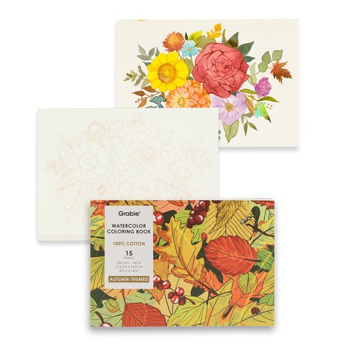 Grabie Watercolor Coloring Book, Watercolor Book, 15 Sheets of Enchanting Creations, A5 (8.3 x 5....