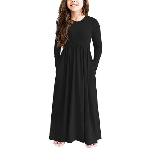 storeofbaby Dresses for Girls Princess Basic Casual Comfy Maxi Dress with Pocket