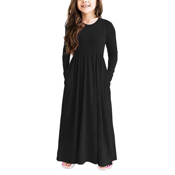 storeofbaby Dresses for Girls Princess Basic Casual Comfy Maxi Dress with Pocket