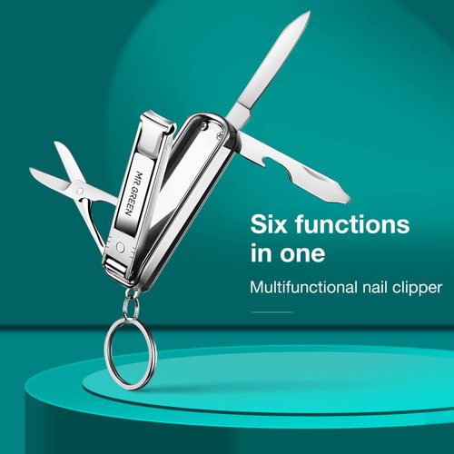 MR.GREEN Multifunctional Nail Clippers Stainless Steel Six Functions Nail Cutter Nail Files Small Knife Scissors (Small)