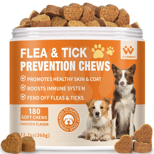 Flea and Tick Prevention for Dogs Chewables - Natural Dog Flea and Tick Treatment Chewable - Oral Flea Supplement for Dogs - Puppy Flea Support - All Breeds & Ages - 180 Soft Chews